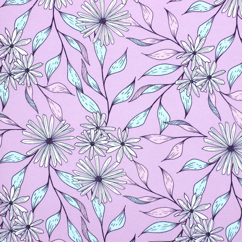 tissu crêpe floral - lilas