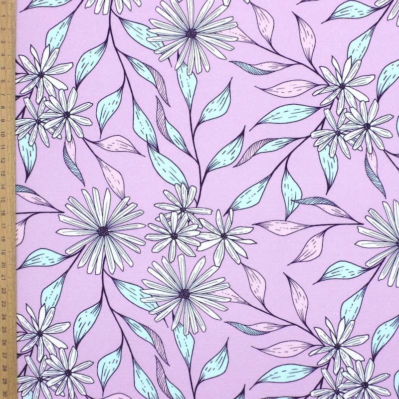 Crêpe fabric with flowers - lila
