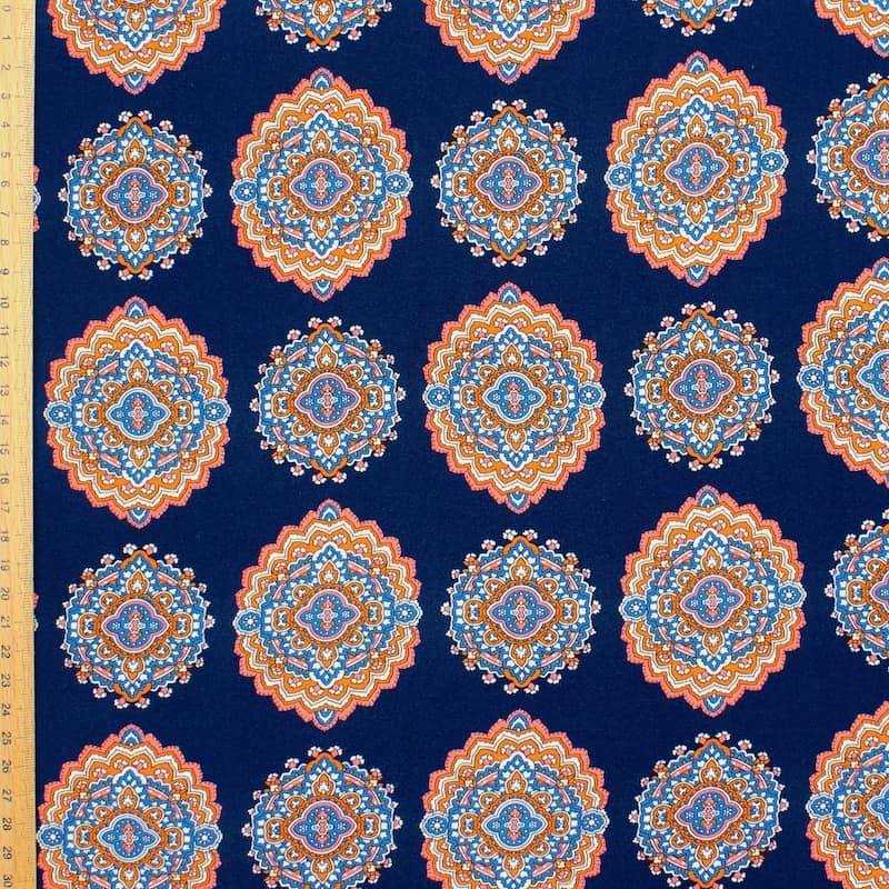 Viscose fabric with rose windows - blue