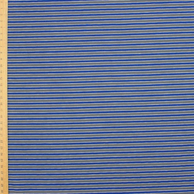 Striped fabric in polyester and cotton - blue / grey