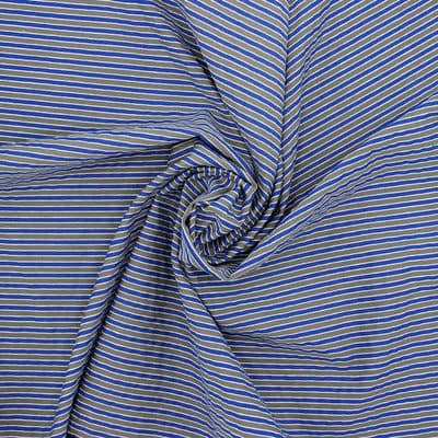 Gestreepte stof in polyester en katoen - blauw / grijs