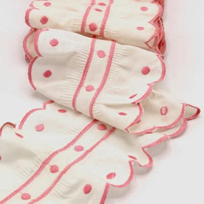 Embroidered gathered ribbon - off-white / pink