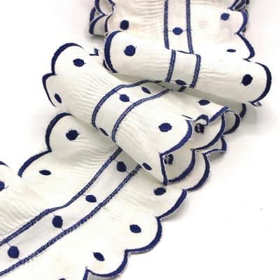 Embroidered gathered ribbon - off-white / navy blue