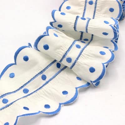 Embroidered gathered ribbon - off-white / blue