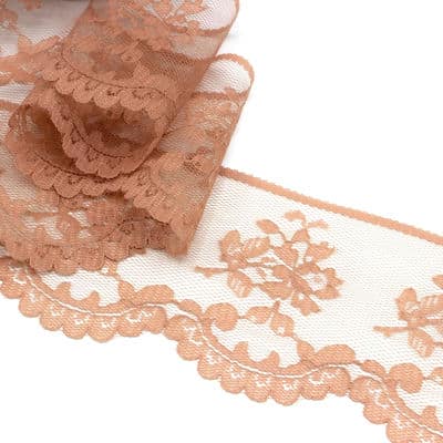 Embroidered tulle with flowers - copper
