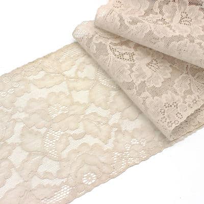 Embroidered tulle with flowers - beige