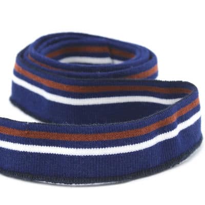 Striped cuffing fabric - navy blue / white / brown