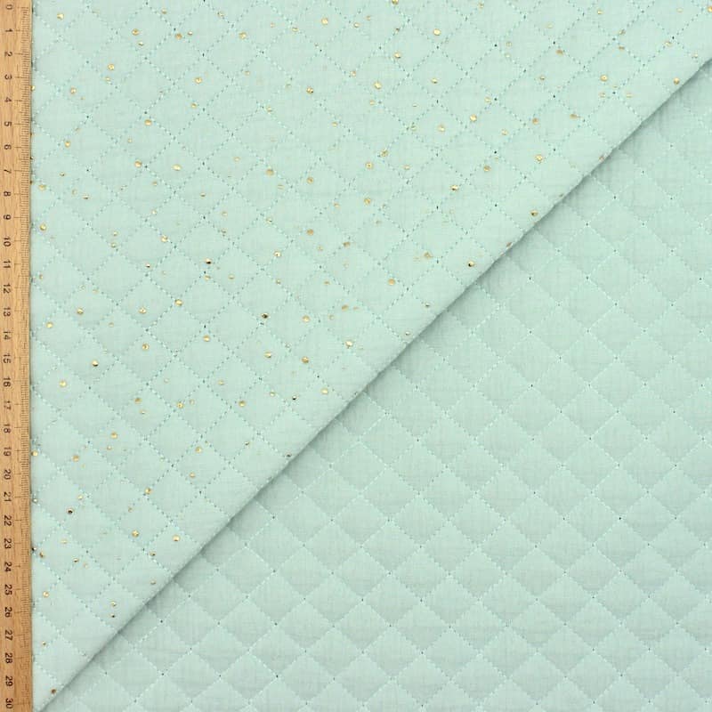 Quilted double gauze with golden dots - sea green