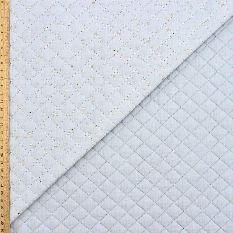 Quilted double gauze with golden dots - pearl grey 