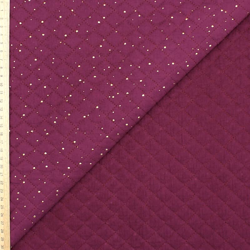 Quilted double gauze with golden dots - purple 