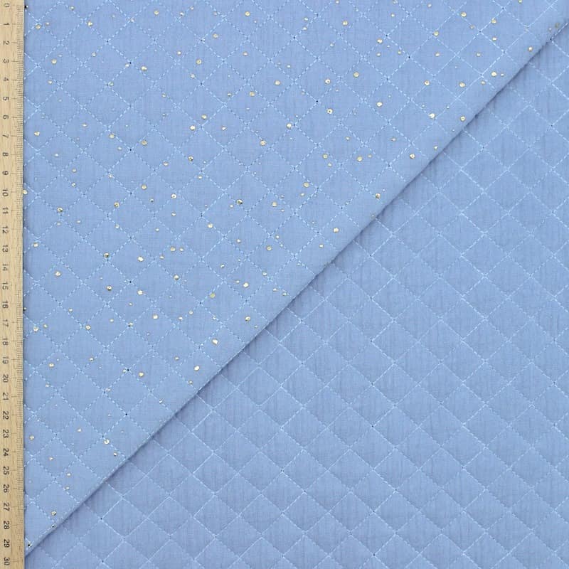 Quilted double gauze with golden dots - sky blue