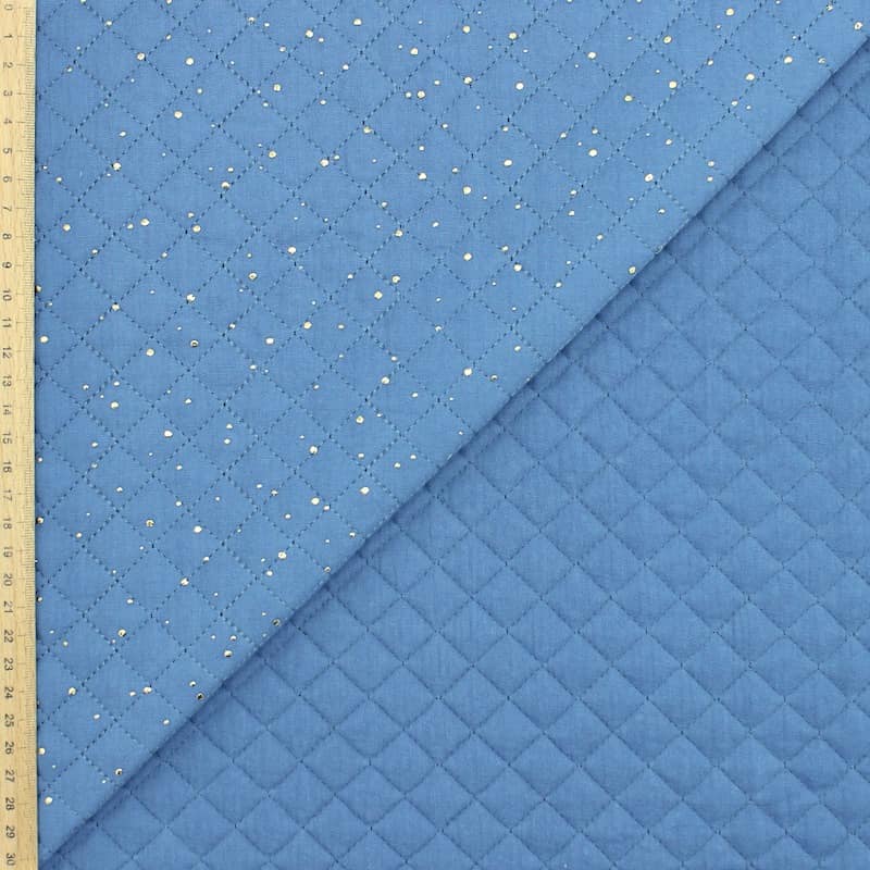 Quilted double gauze with golden dots - blue 