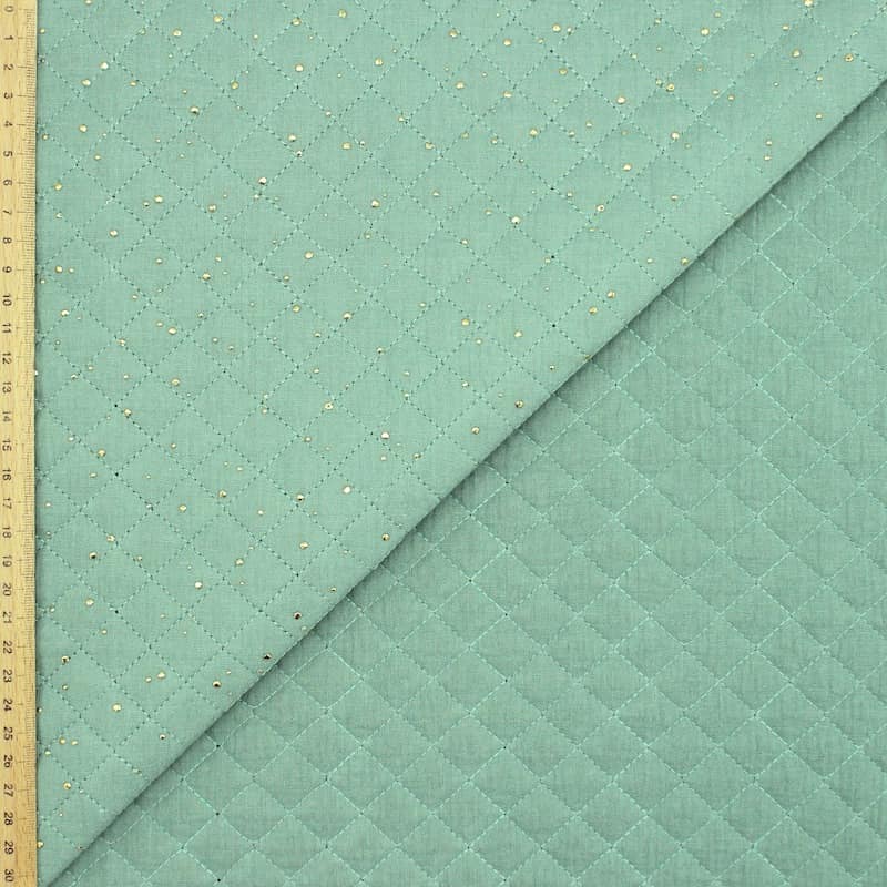 Quilted double gauze with golden dots - green