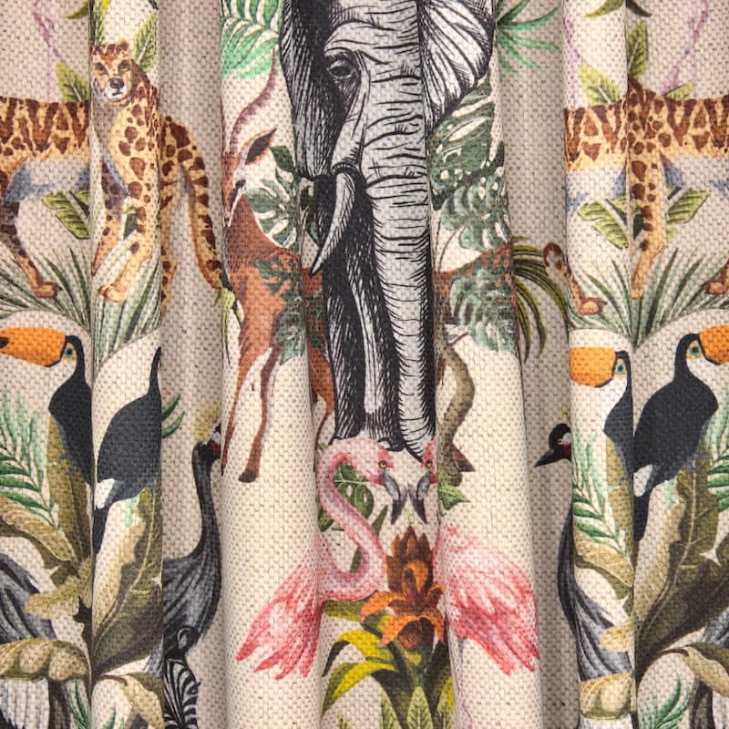 Fabric in cotton and linen with animals - ecru