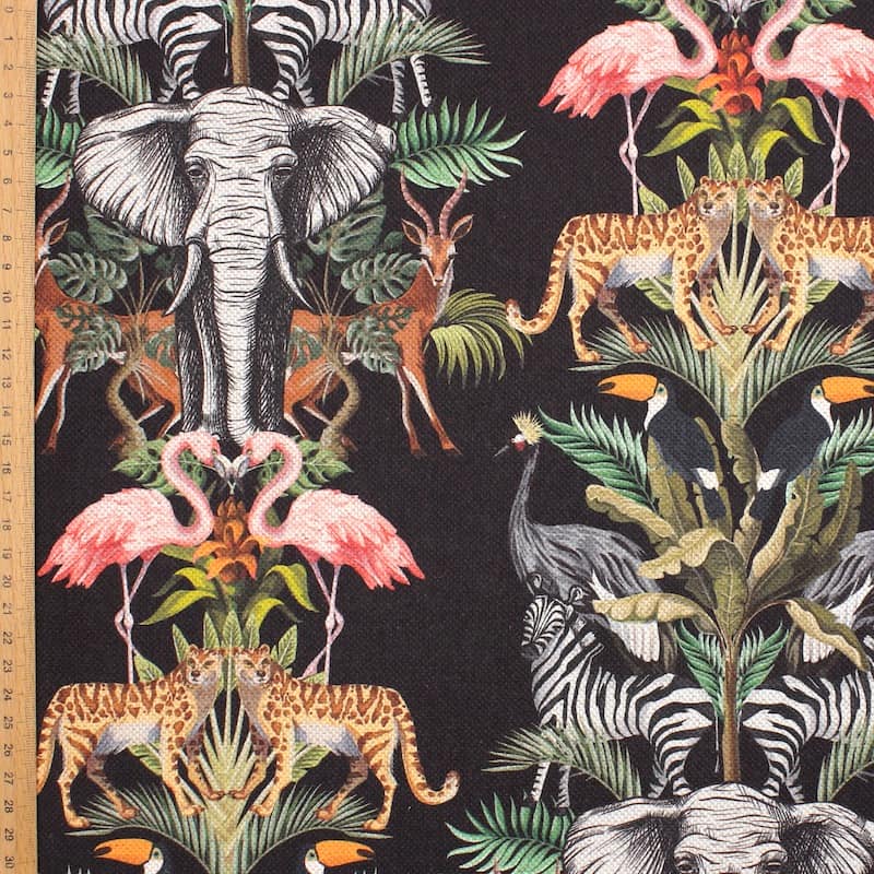 Fabric in cotton and linen with animals - chestnut brown