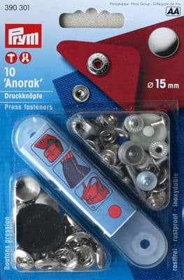 Zwarte Anorak drukknopen 15mm Prym