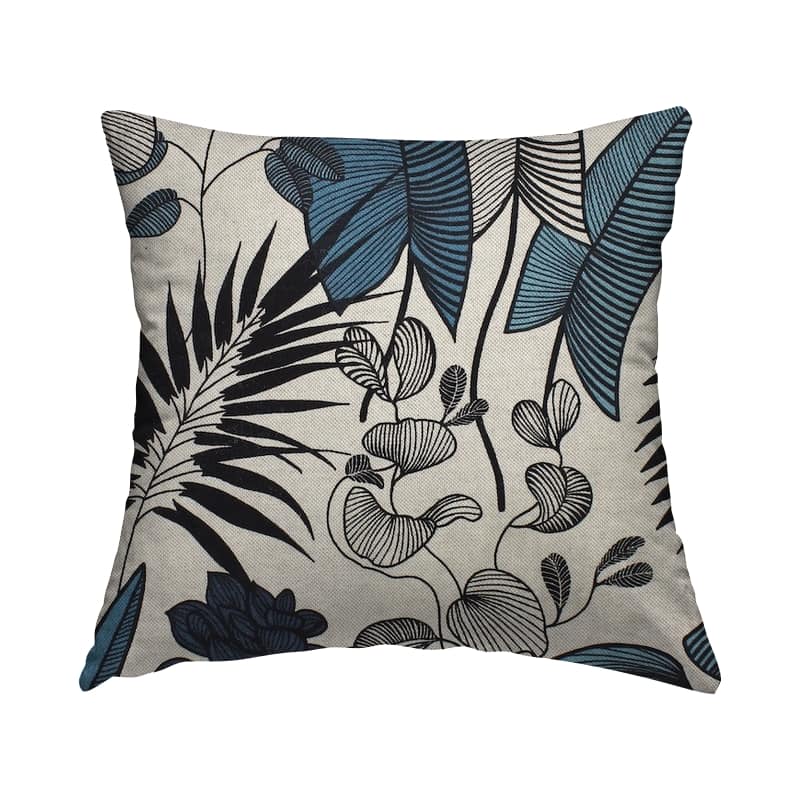 Fabric in cotton and polyester with foliage - blue