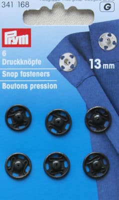 6 Black press fasteners 15mm Prym