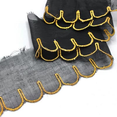 Embroidered veil ribbon - black / golden lurex 