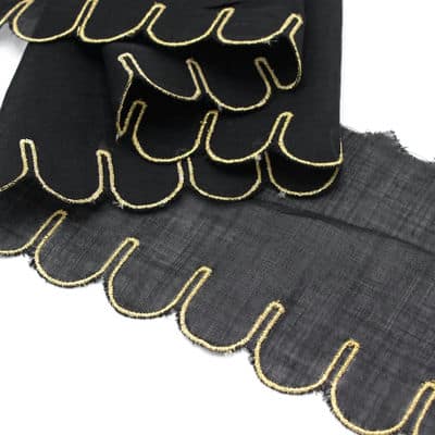 Embroidered cotton veil ribbon - black / gold 