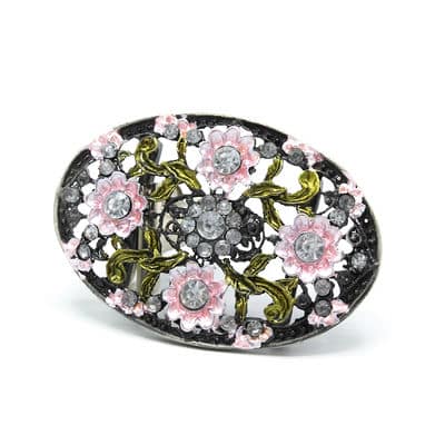 Boucles de ceinture métal fleurs- argenté/rose