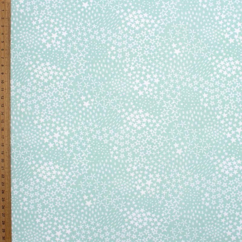 Cotton fabric with stars - light mint green