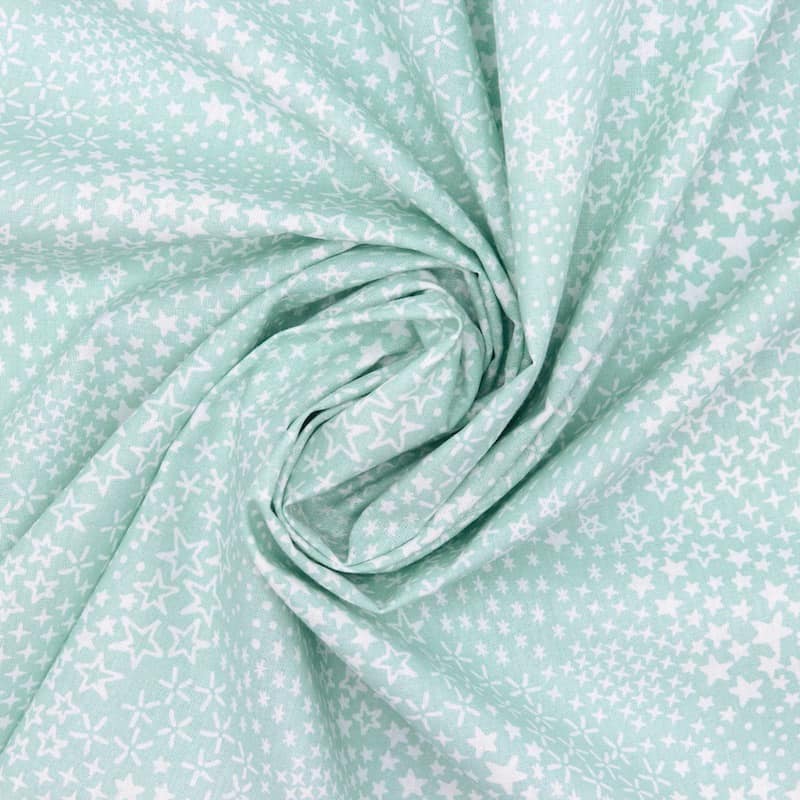 Cotton fabric with stars - light mint green