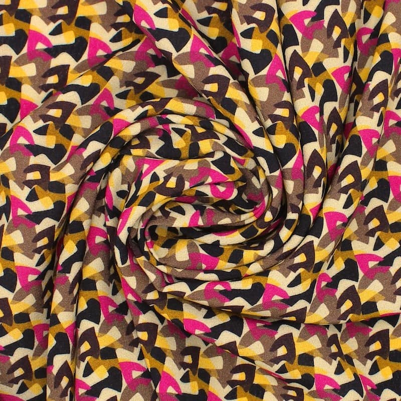 Viscose fabric with patterns - brown / pink 