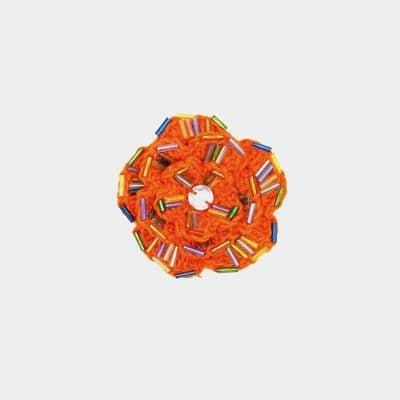 Fleur tricot  à perles à coudre orange