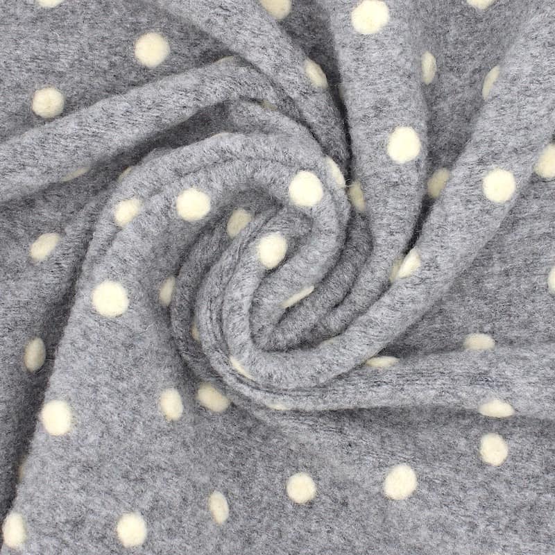 Tissu maille aspect laine pois - gris/écru
