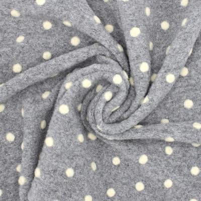 Gebreide stof met stippen en aspect van wol - grijs / ecru