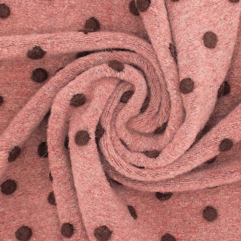 Knit fabric with dots and wool aspect - pink wood