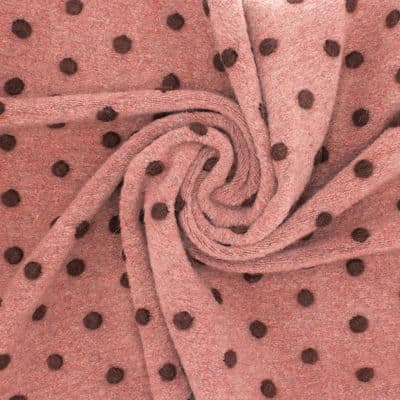 Tissu maille aspect laine pois - bois de rose/bordeaux