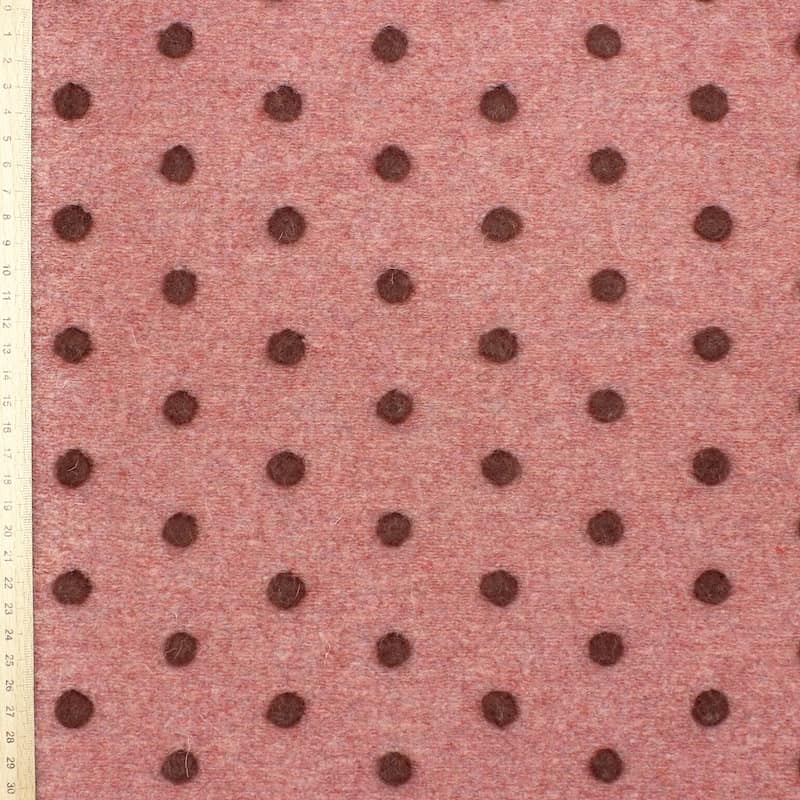 Tissu maille aspect laine pois - bois de rose/bordeaux