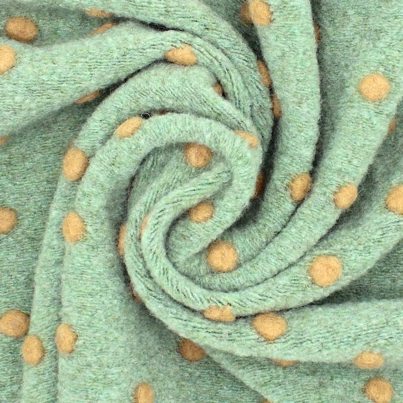 Tissu maille aspect laine pois - vert/beige