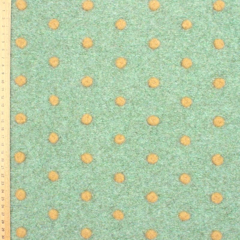 Gebreide stof met stippen en aspect van wol - groen/beige