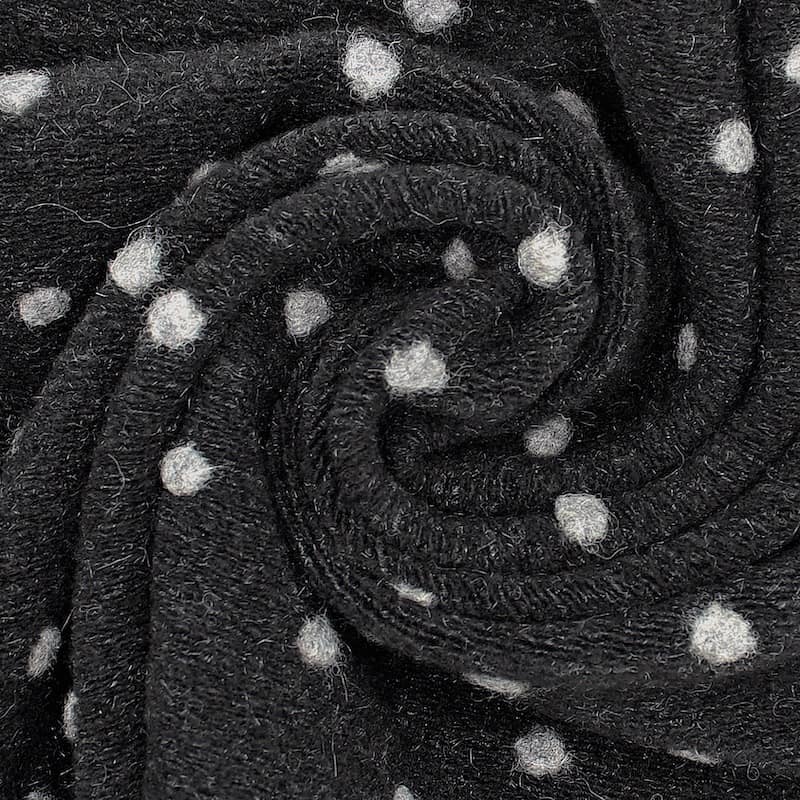 Knit fabric with dots and wool aspect - black / grey