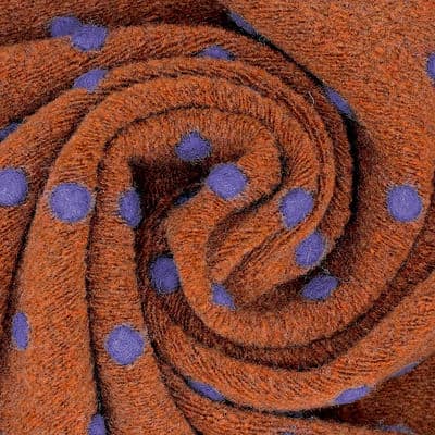 Tissu maille aspect laine pois - brun/indigo