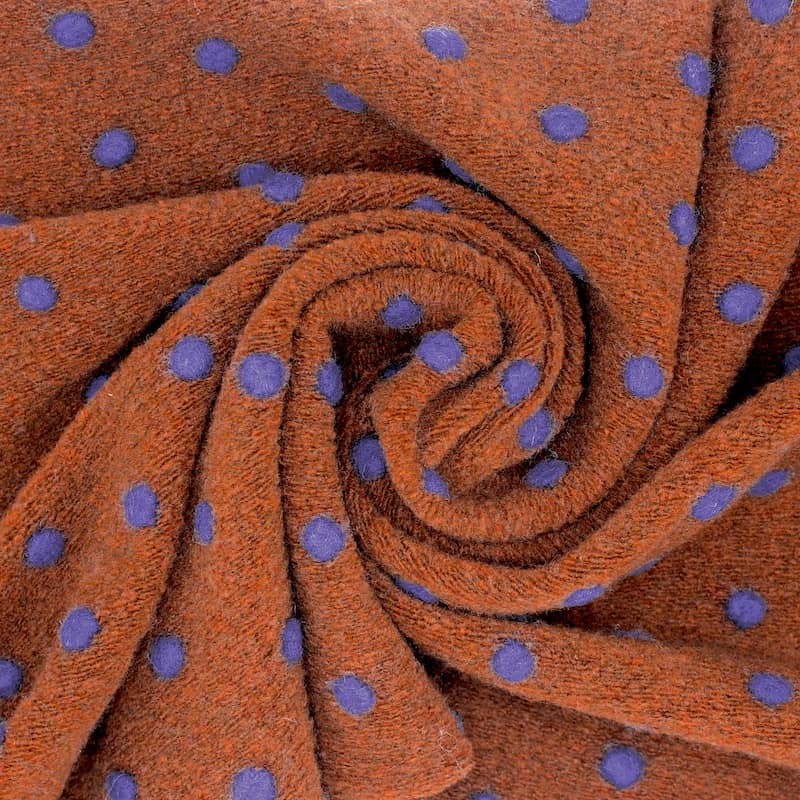Tissu maille aspect laine pois - brun/indigo