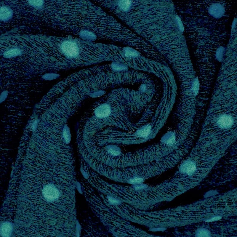 Tissu maille aspect laine pois - canard/bleu