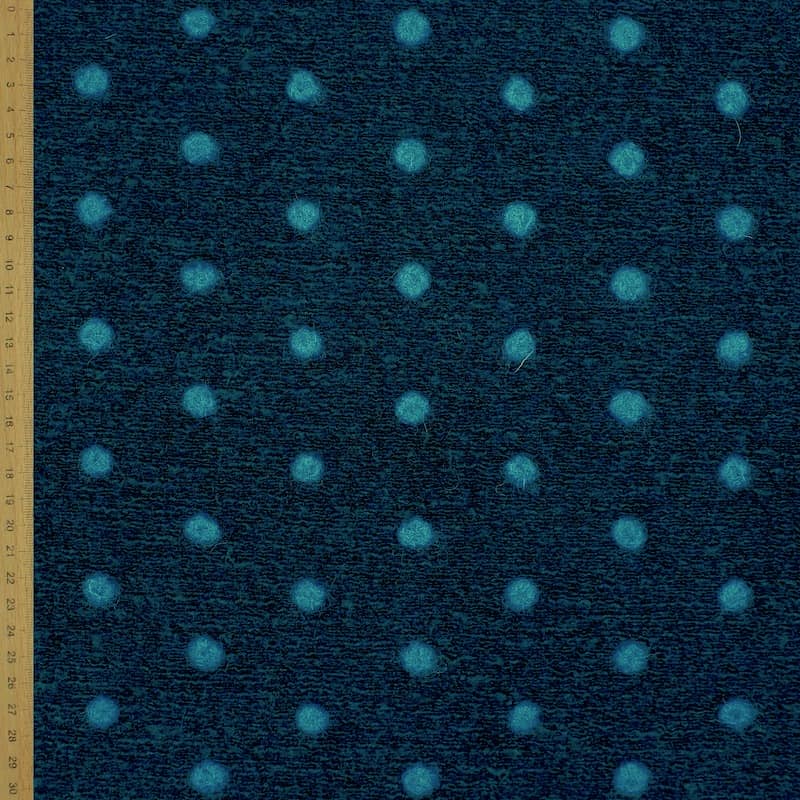 Tissu maille aspect laine pois - canard/bleu