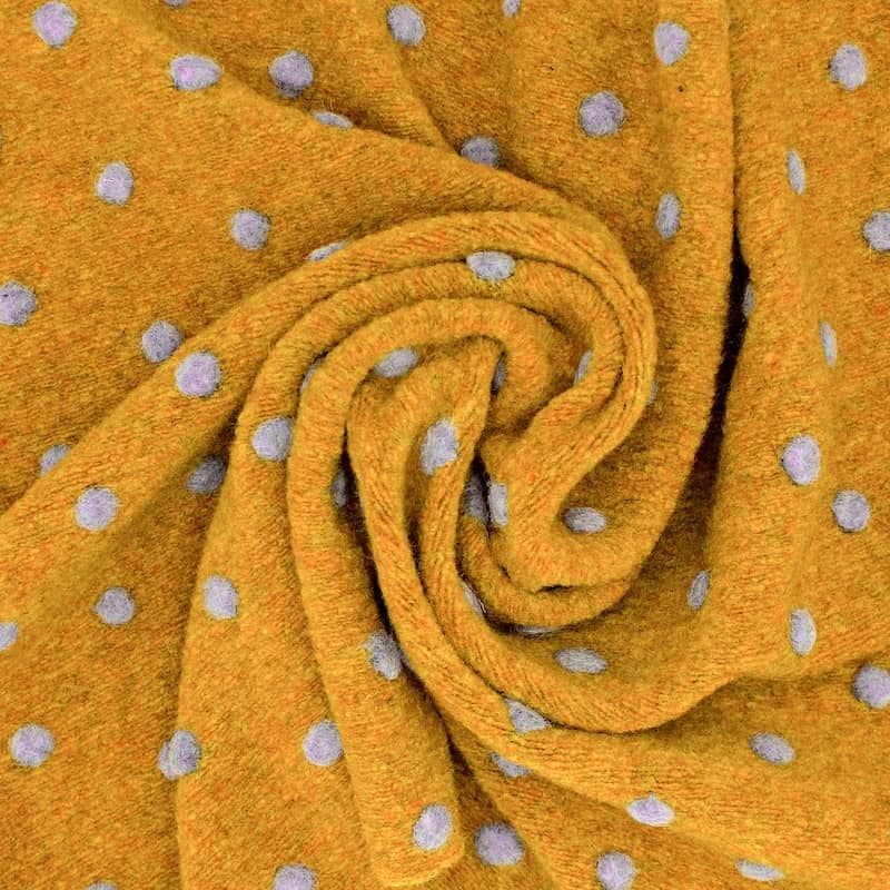 Tissu maille aspect laine pois - moutarde/gris