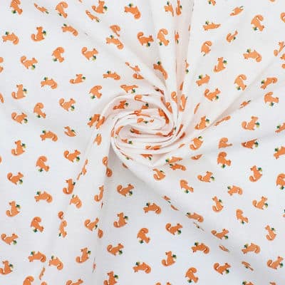 Cotton fabric with squirrels - orange
