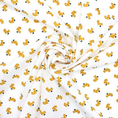 Cotton fabric with squirrels - mustard yellow