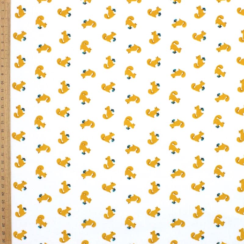 Cotton fabric with squirrels - mustard yellow