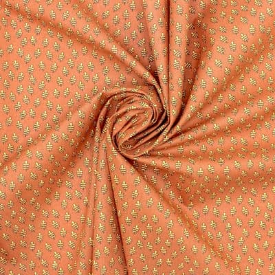 Tissu coton feuille - rouille