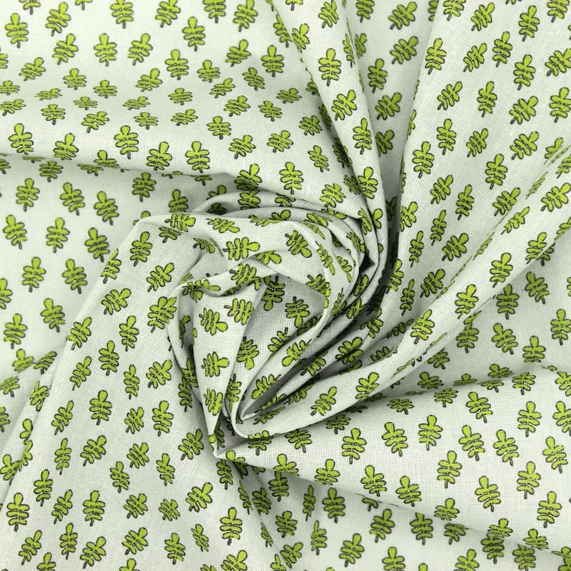 Cotton fabric with leaves - green