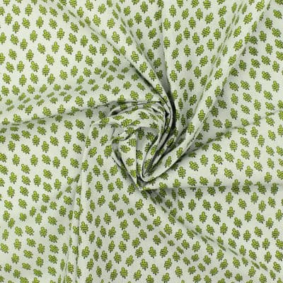 Cotton fabric with leaves - green