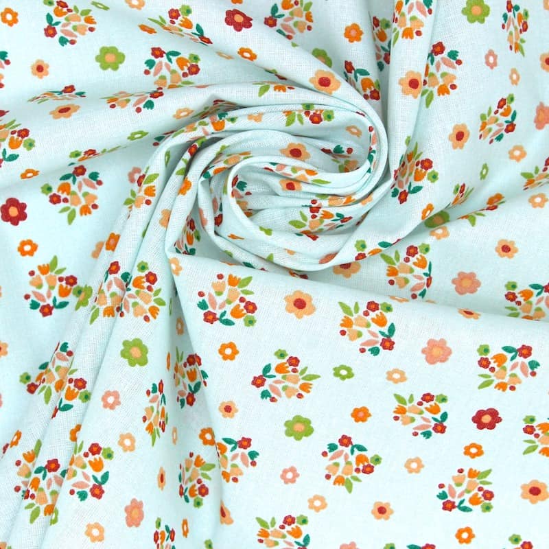 Tissu coton fleur - vert