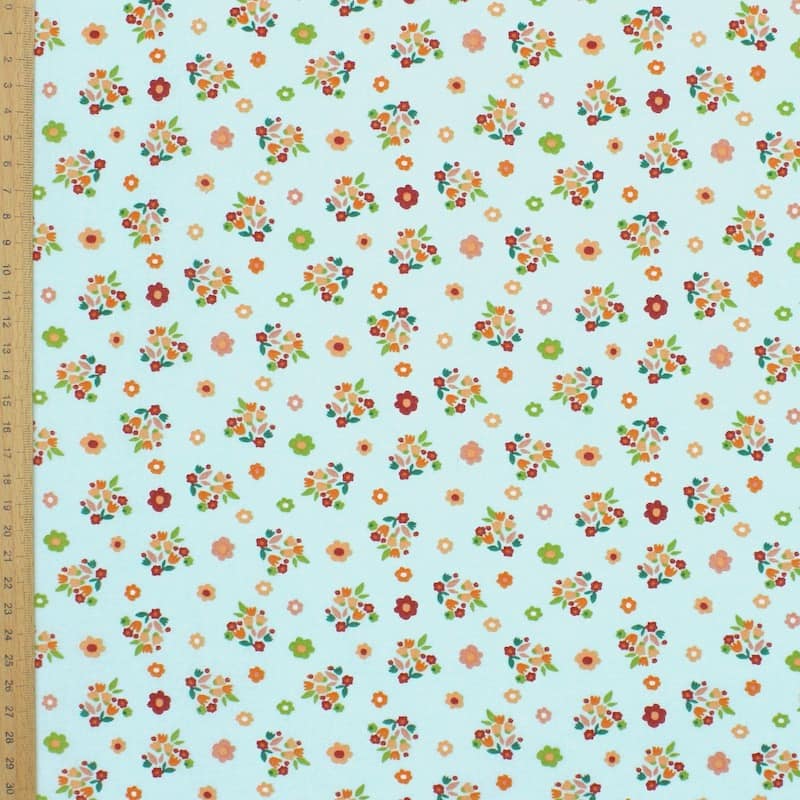 Cotton fabric with flowers - green